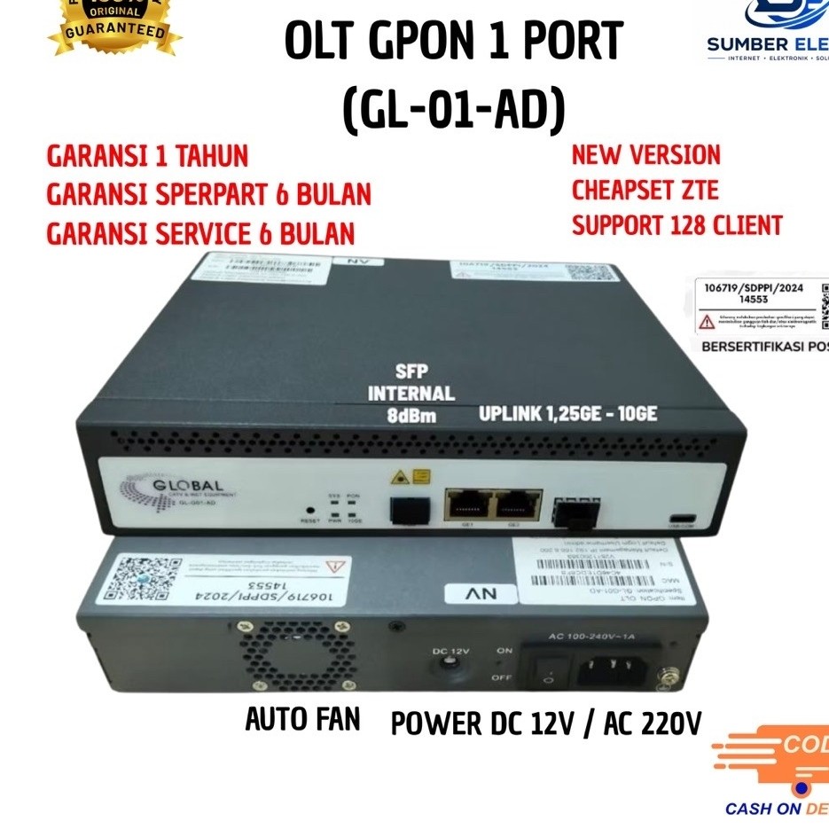GLOBAL OLT GPON GL-01-AD 1 Port 128 Client Versi Baru Global Kompatibel Internasional