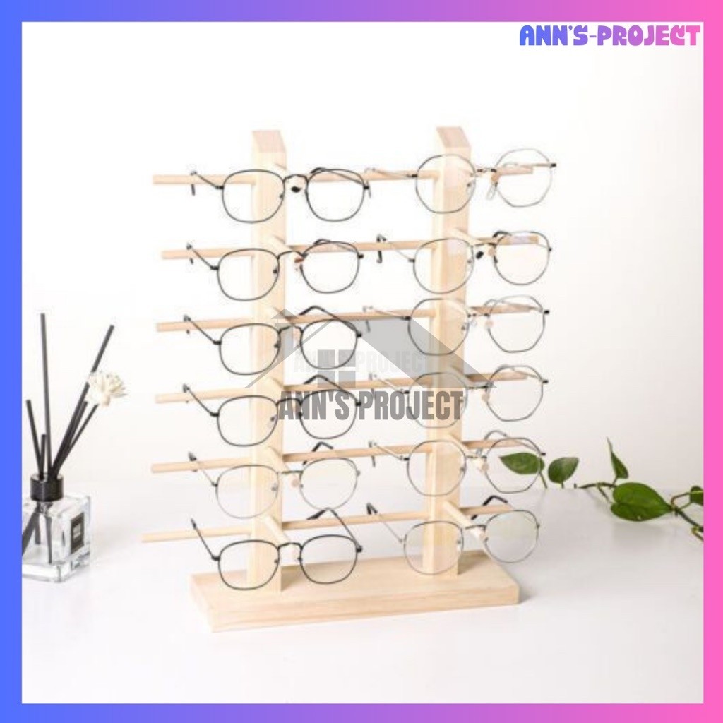 aksesoris Kacamata 5 susun, Rak display kacamata kayu, rak display kayu aesthetic kekinian best sell