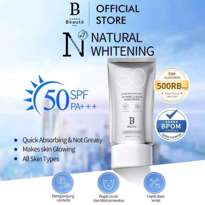 Premiere Beaute UV Shield Aqua Sunscreen Luminous White Sunblock Wajah Skincare Glow Whitening UVA U