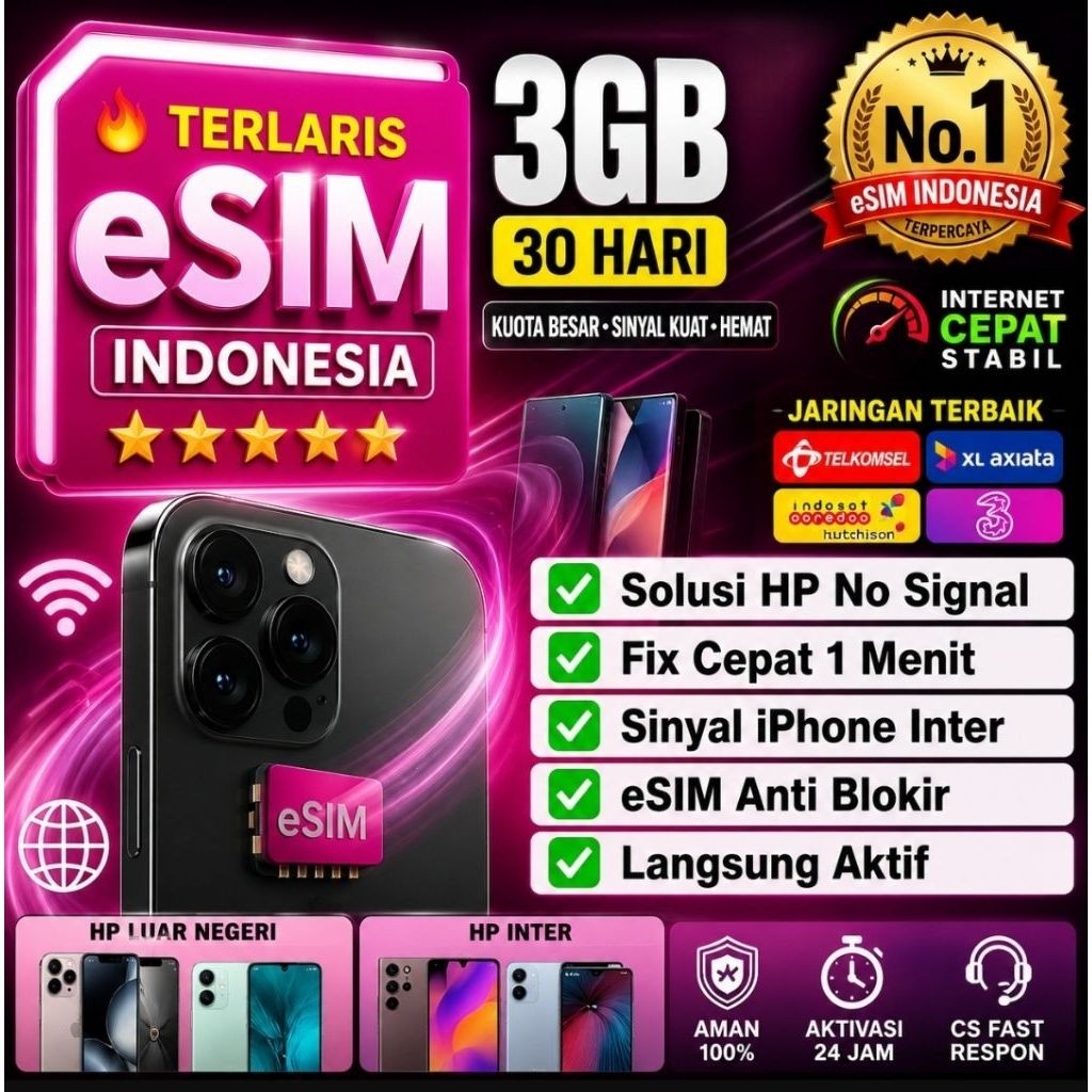Esim Indonesia solusi hp inter tidak ada layanan | kuota 3gb real 30 hari Denpasar