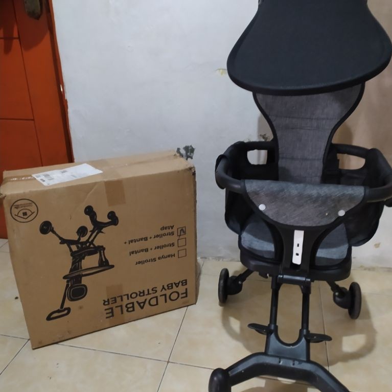 PL Stroller Bayi Foldable Hitam Roda 4