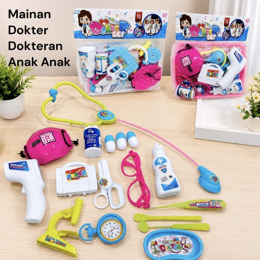 1318 mainan dokteran set /Mainan Dokter Set Dokteran Anak dengan Stetoskop Termometer Alat Rumah Sak