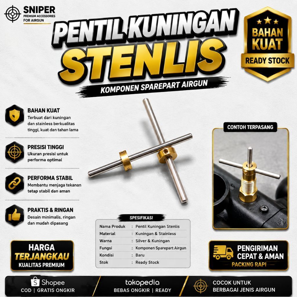 PENTIL KUNINGAN STENLIS – KOMPONEN SPAREPART AIRGUN