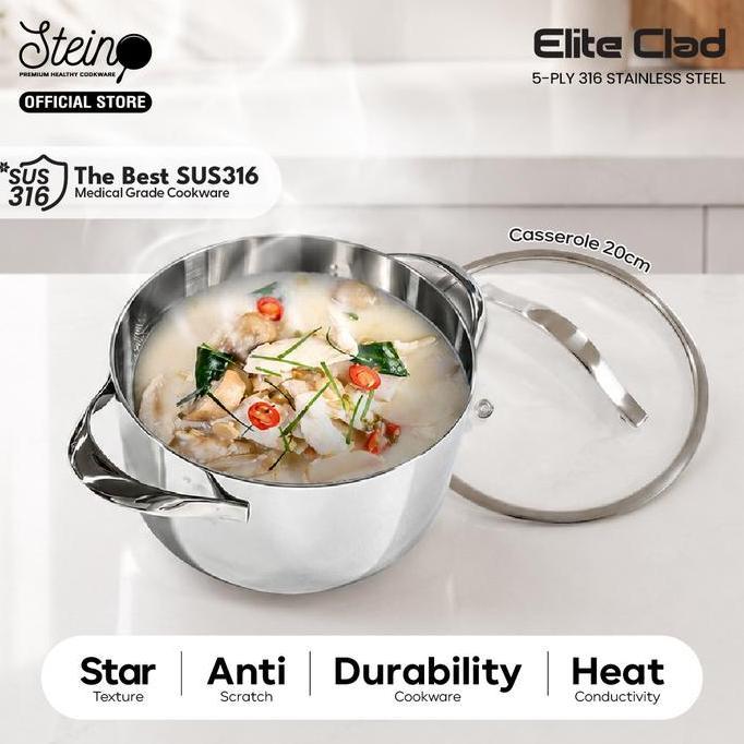 Stein Elite Clad Caserole - Wajan Stainless Steel 20Cm