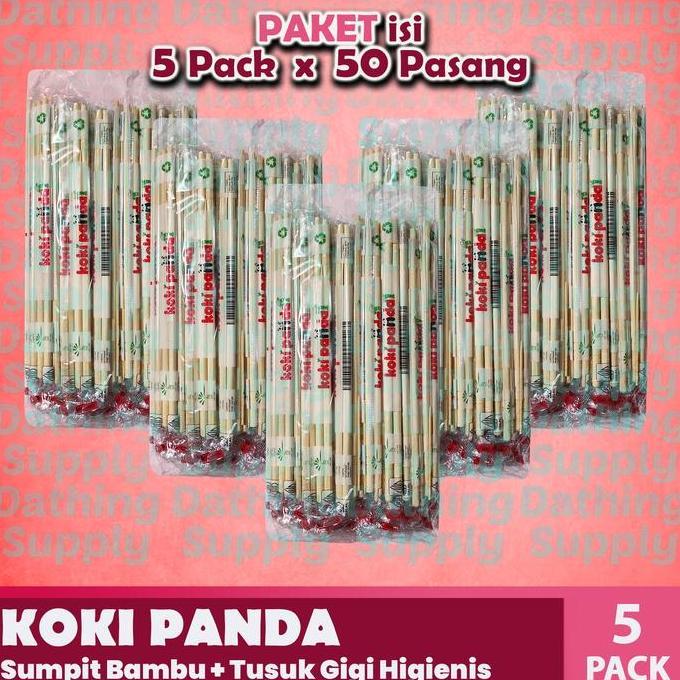 ( 5 Pack ) Sumpit Koki Panda Import Per 5 Pcs Isi 250 Pasang Dan Tusuk Gigi