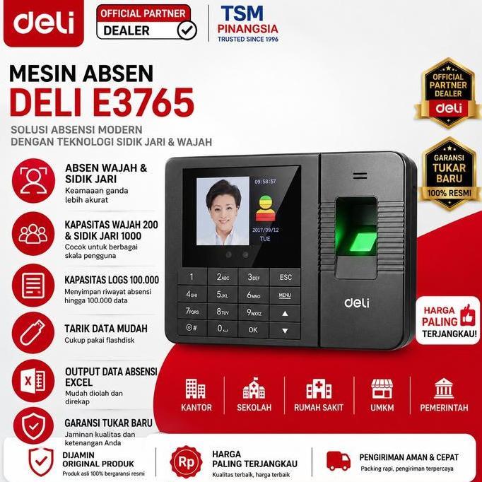 Deli E3765 Mesin Absensi Sidik Jari - Fingerprint - Finger Print E-3765 -Mesin Absensi Wajah