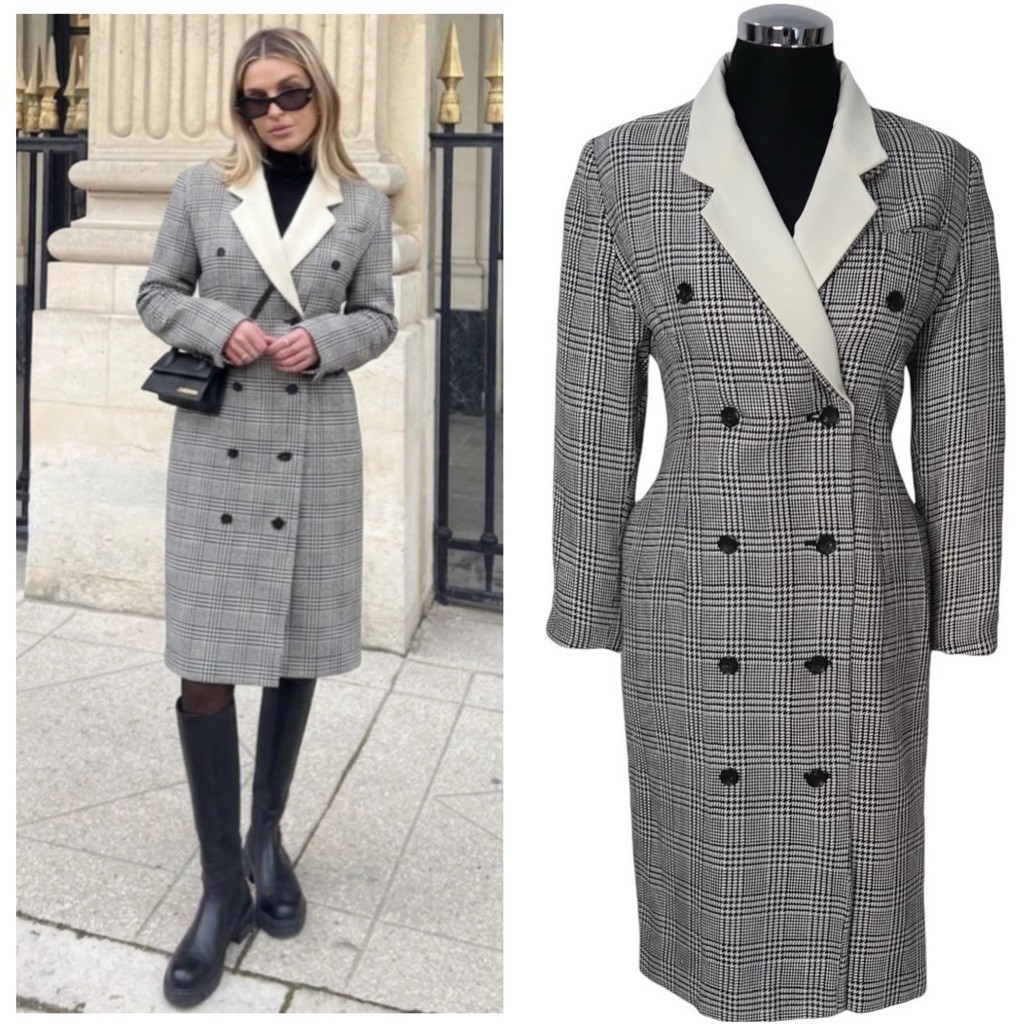 Women houndstooth wool coat brand Dessinature