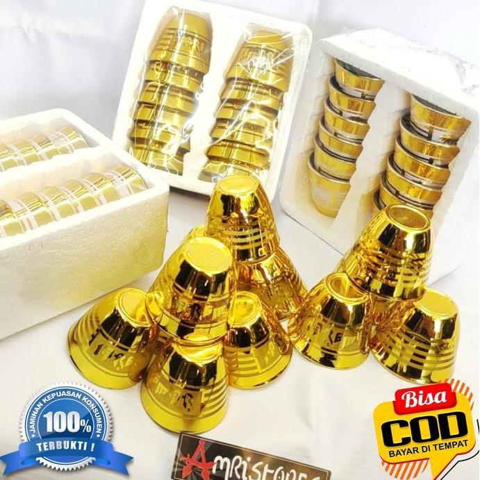 Gelas Zam Zam Gelas Cucing Kaca Warna Emas Gold Berkilau Cangkir Sloki Zamzam Mewah Exclusive