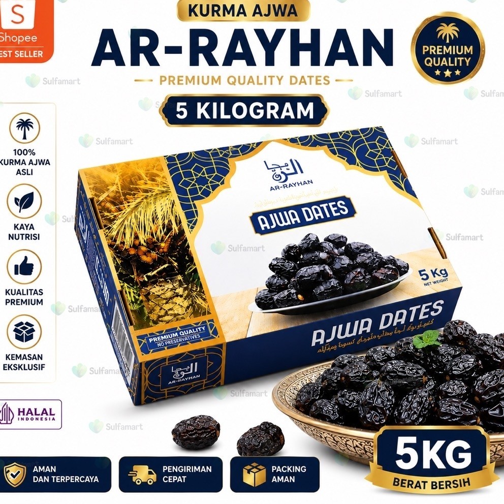 Kurma Ajwa 5Kg Castle Farms / Ajwa Aliyah 5Kg / Ajwa Badiyah 5KGg Dates Kualitas Premium Jumbo
