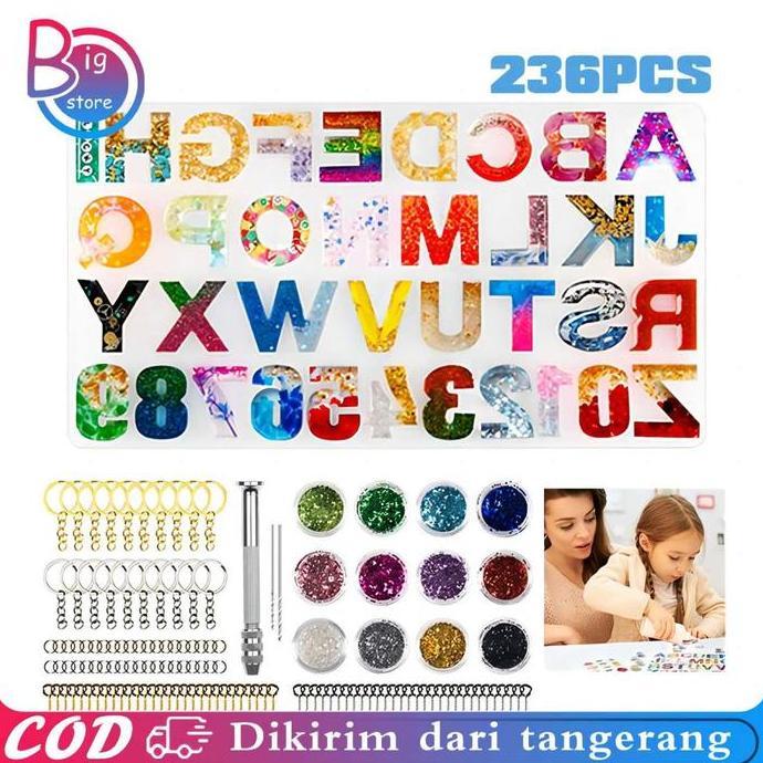 236pcs Cetakan Resin Gantungan Kunci DIY Cetakan Resin Silikon Huruf Cetakan Resin Silikon Huruf Unt