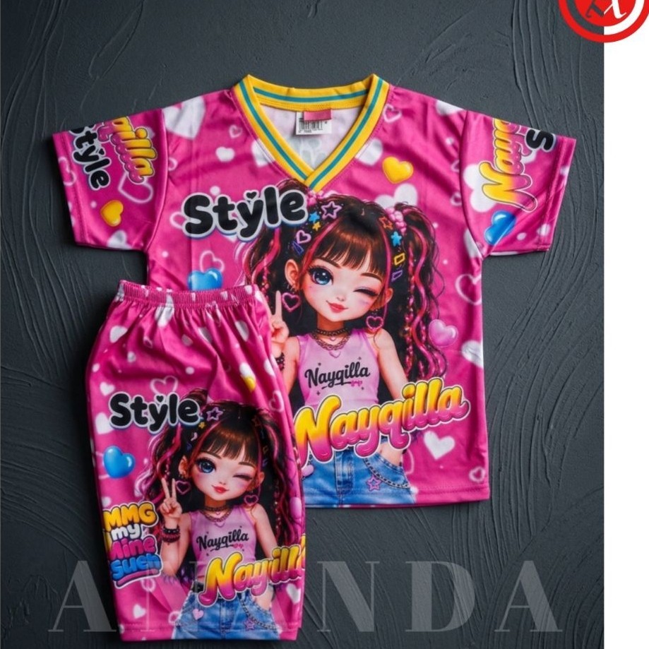 Setelan lengan pendek unisex the vory jersey motif celana 3/4