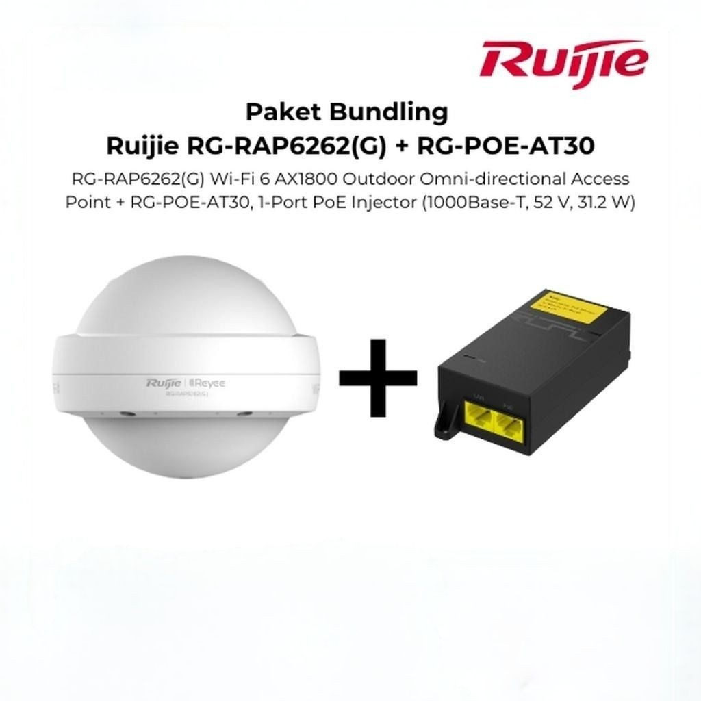 Ruijie | Reyee RG-RAP6262(G) AX1800 Wi-Fi 6 Outdoor Access Point + RG-POE-AT30 PEO Adapter - Second 