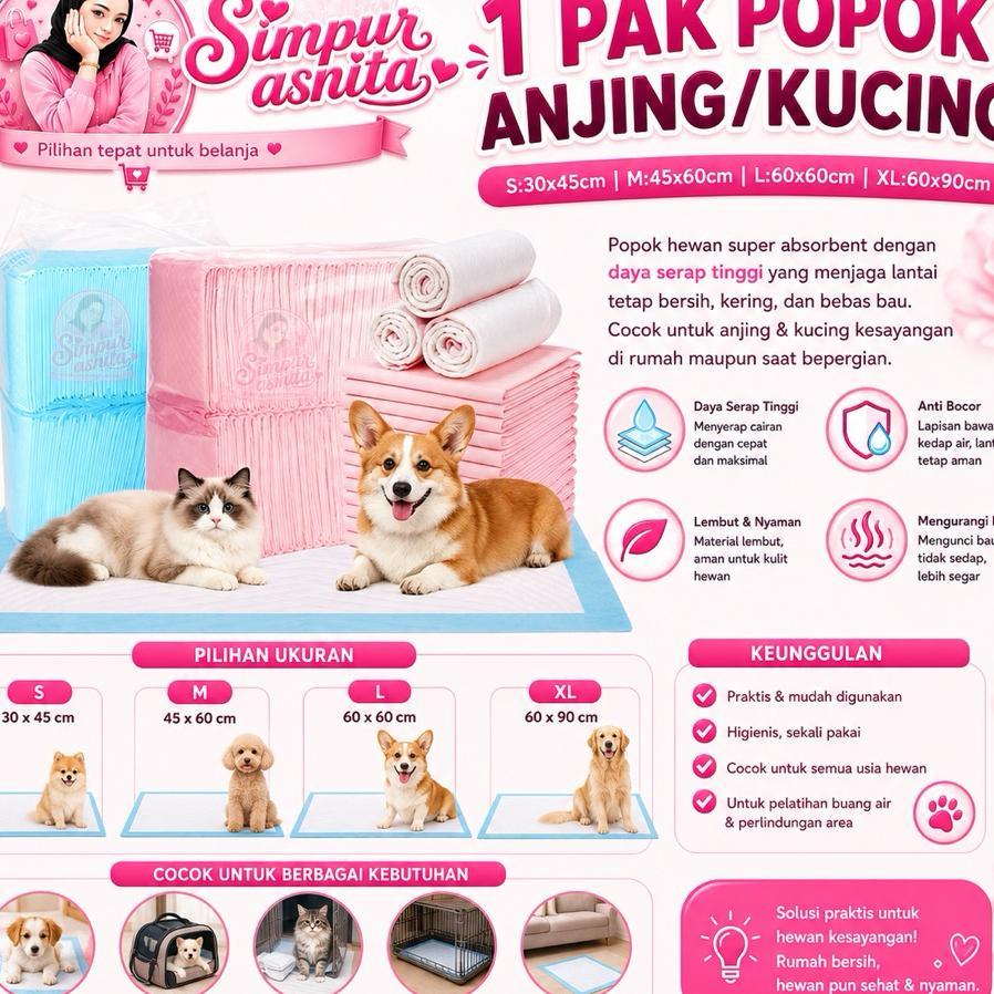 1 Paket plastik besar  Underpad kucing Pad Pipis Kucing Anjing Popok Sekali Pakai Alas Pipis Pee Poo