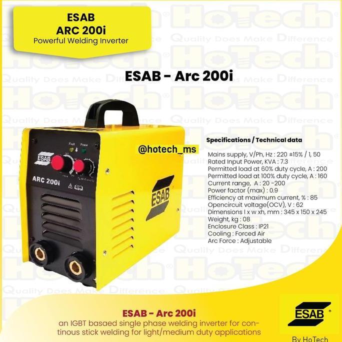 Esab Portable & Heavy Duty Single Phase Mma Inverter Arc 200I Mesin Las Stick Mma