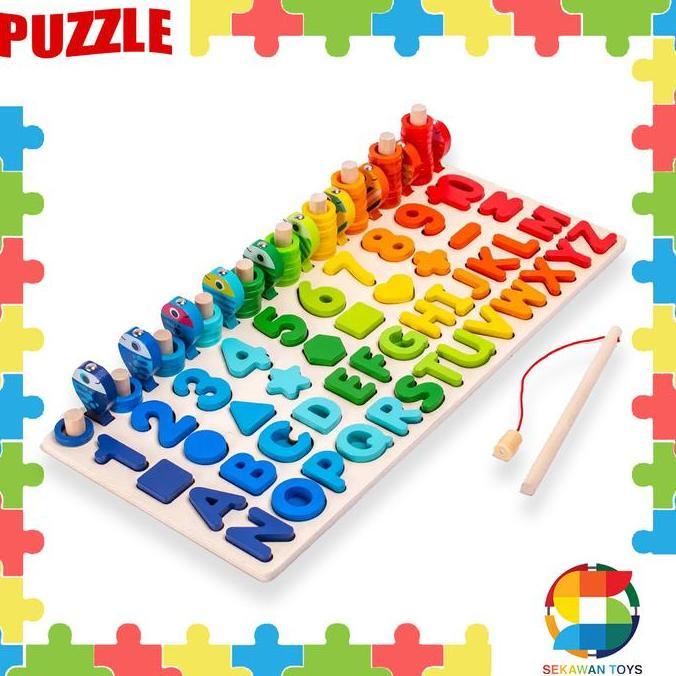 Mainan Edukasi Anak Bongkar Pasang Huruf dan Angka / Puzzle Alphabet dan Geometri Toy 3170A