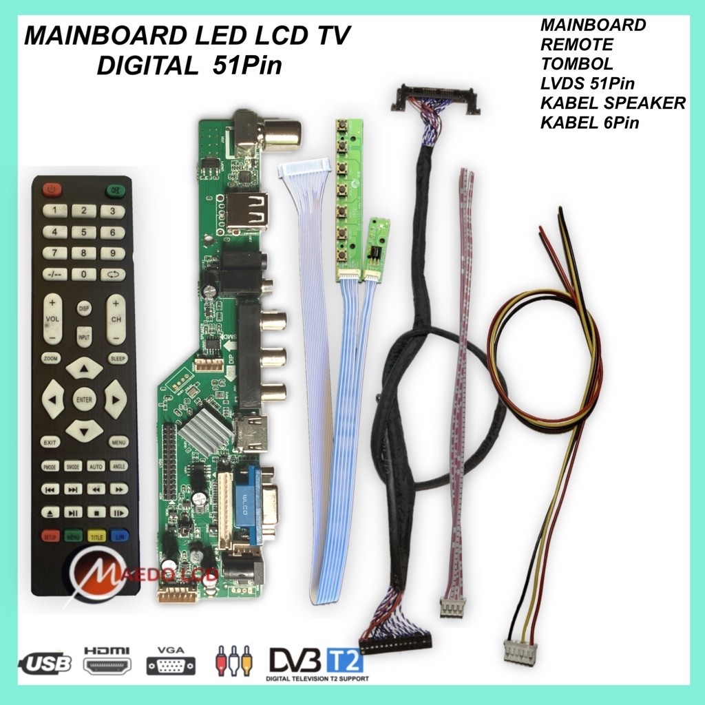 Universal LED LCD TV Board Digital DVB T2  LVDS 51pin /Mainboard TV Universal Digital DVBT2 panel 51