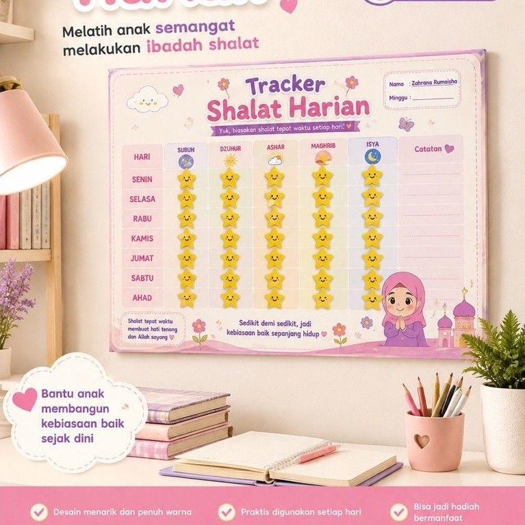 Tracker Shalat Harian Anak Papan Monitoring Sholat Subuh Dzuhur Ashar Maghrib Isya