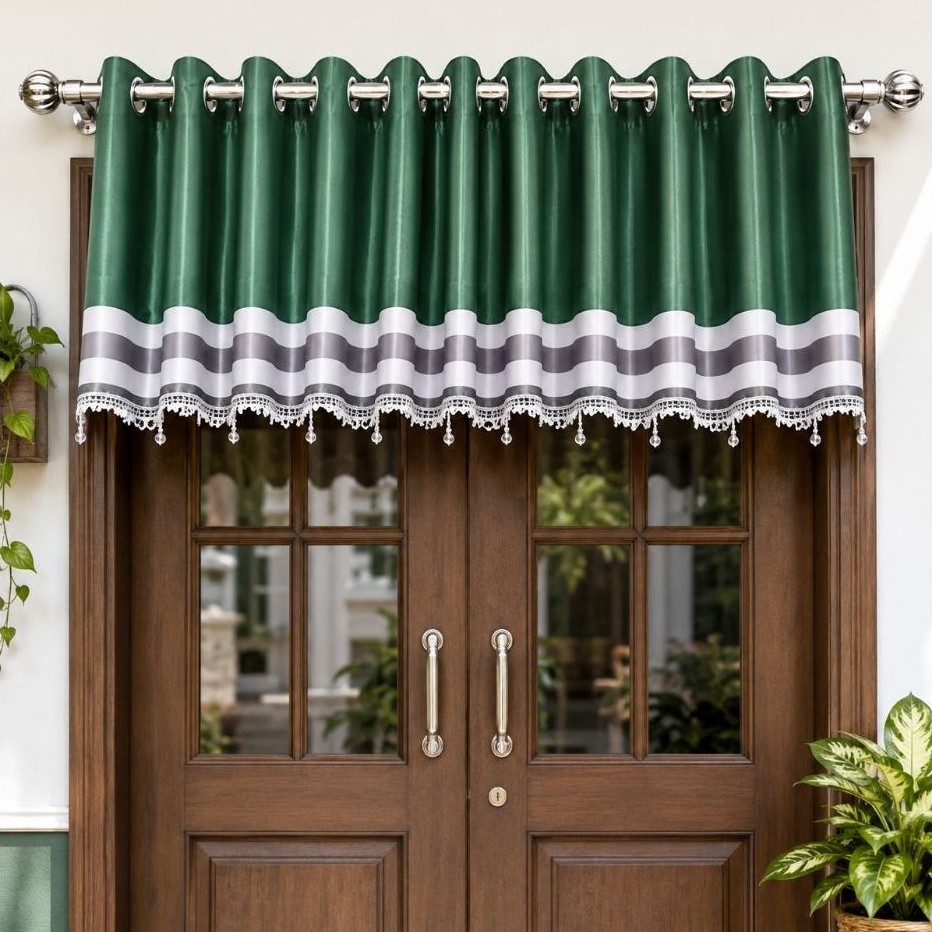 Gorden Pintu Gorden Poni Atas Pintu 12 Gelombang Model Smokring Motip Mewah Bahan Blackout Import