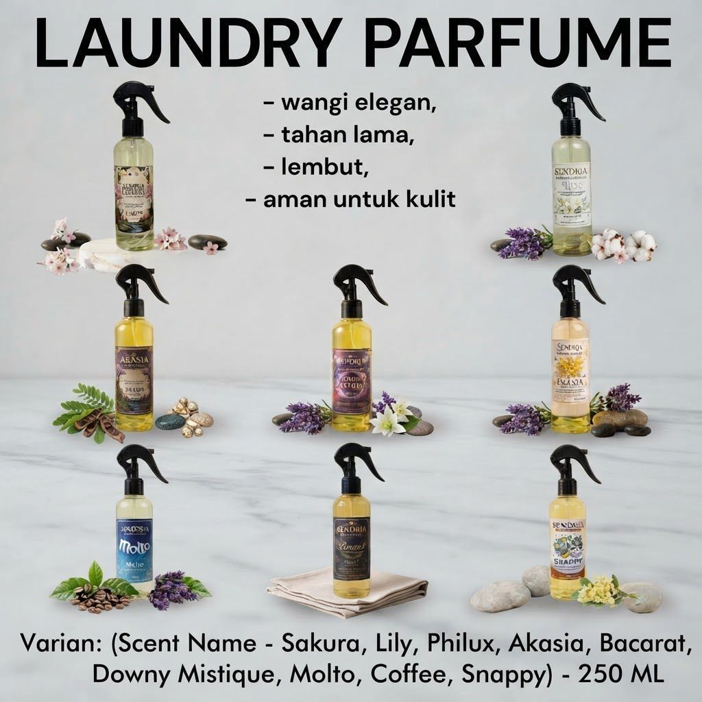 Laundry Parfume Scent 250 ML Spray Botol Varian Sakura Lily Philux Akasia Bacarat Downy Mistique Mol