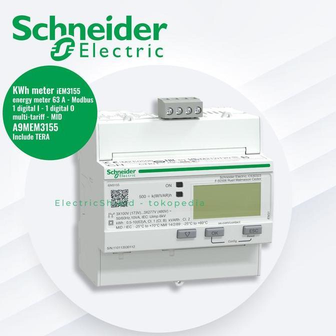 KWH ENERGY METER IEM3155 63A-MODBUS-MULTI-TARIFF-MID - A9MEM3155 ES79