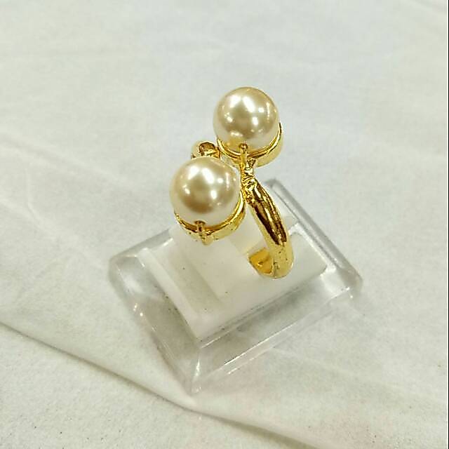 Cincin mutiara Shell peach silih asih lapis emas 24k
