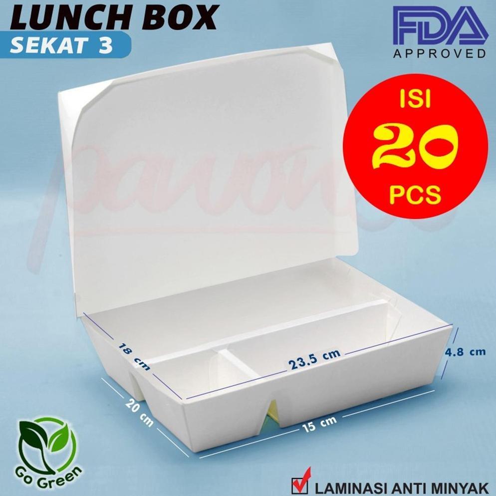 NEW PRODUK PAPER LUNCH BOX SEKAT 3 - LUNCH BOX PAPER SEKATT 3 -  KOTAK BENTO SEKAT 3 -( 20 PCS )