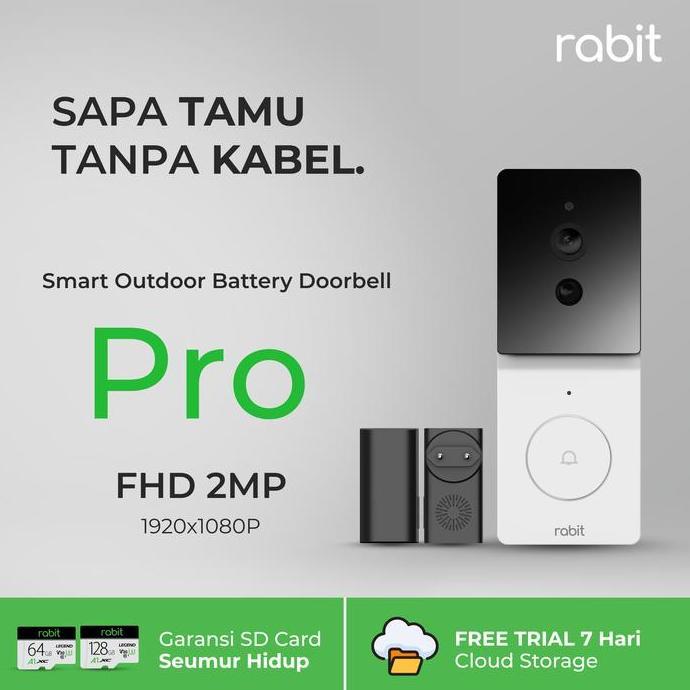 Espio - Rabit Smart Door Bell Wireless Ip Camera Cctv Wifi Outdoor Waterproof Ultra Wide Angle Tanpa