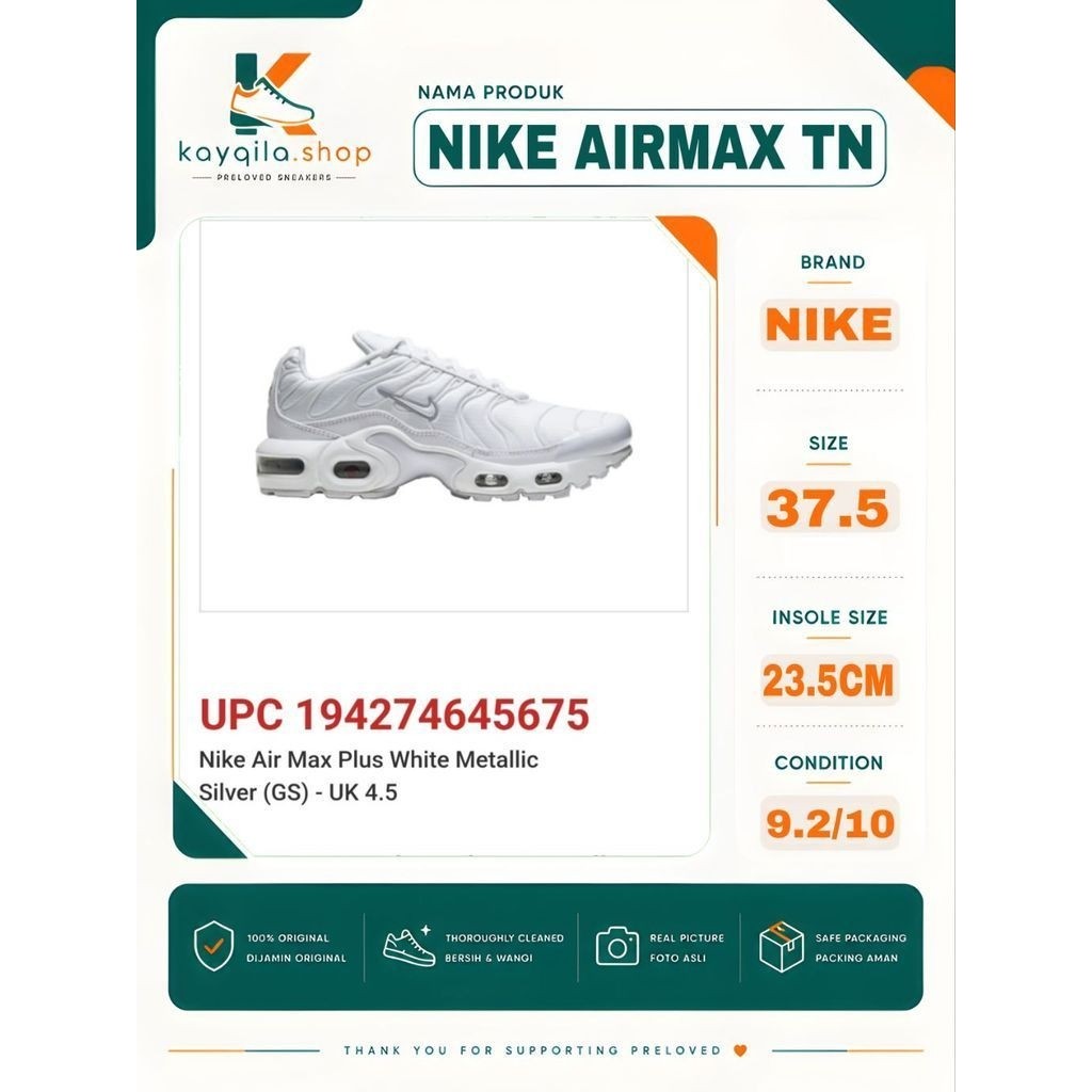 Sepatu Preloved Second Original Nike Airmax TN AM TN Size 37