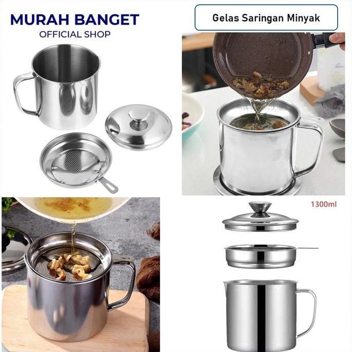 Wadah Saringan Minyak Oil Pot Stainless Gelas Saringan Minyak Oil Filter Pot