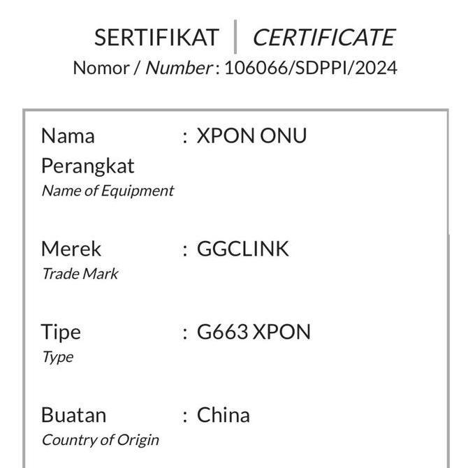 ONT XPON GGCLink G663 New Baru EPON GPON ONU Bukan  F663NV3A