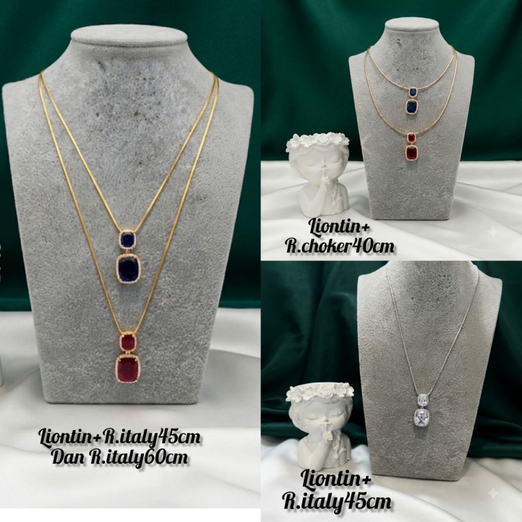 Xuping88 Kalung Dan Liontin Batu Cristal Zirconia Merah Ruby Dan Biru Sapphire Serta Putih Silver Pe