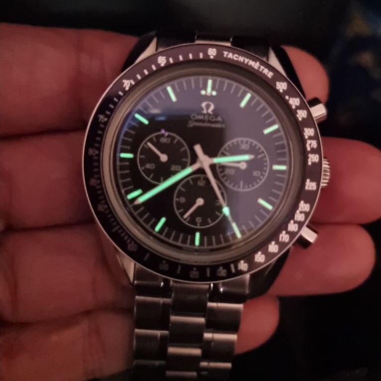 Jam Tangan Omega Speedmaster Tachymetre Analog Pria Strap Stainless Steel 43 mm