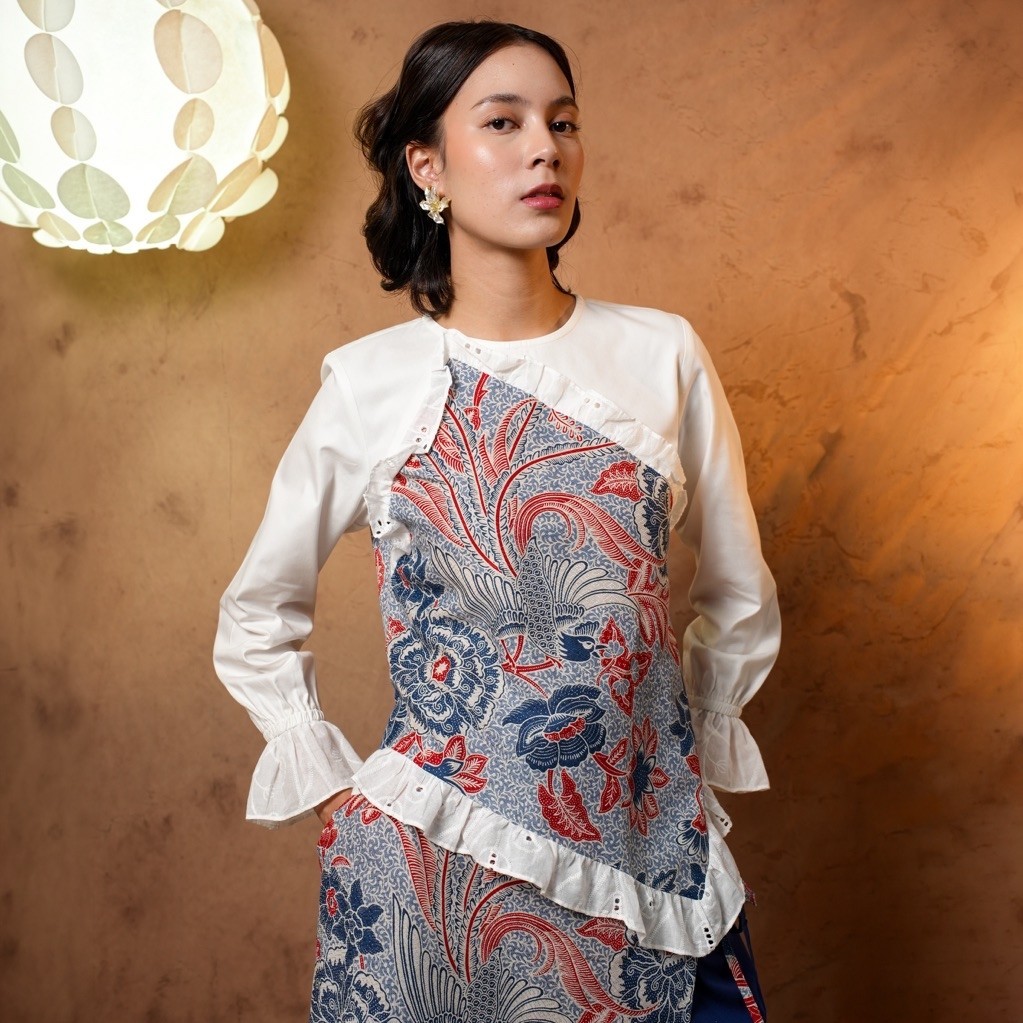 Sovinska Blouse Atasan Batik/Katun Wanita Asimetris M10 Merah New