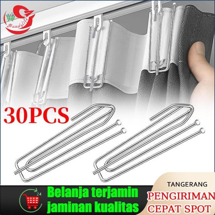 ARDHUW 30 Pcs Kait Hordeng Cantolan 4kaki Gorden Pengait Gorden Besi Cantolan Kaitan Kait Gorden
