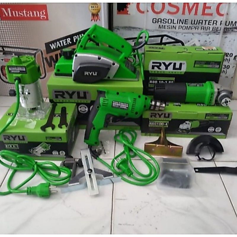 Paket Pertukangan (4in1)serut RYU+Gerindra 4"RYU+Bor RYU+Profil RYU
