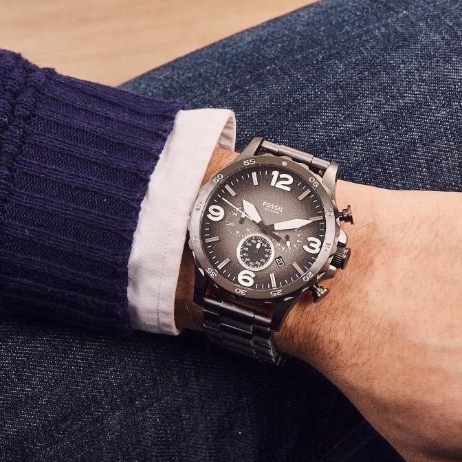 [ORIGINAL] Jam Tangan Pria Fossil JR1437 Nate Chronograph Smoke 50mm