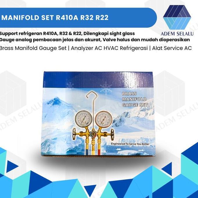 Manifold Set R410A R32 R22 | Brass Manifold Gauge Set | Analyzer Ac Hvac Refrigerasi | Alat Service 