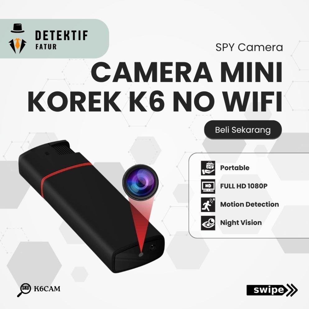 K6CAM Spy Camera Korek K6 Kamera Mini Full HD 1080P No WiFi Perekam Video Portable Support Micro SD 