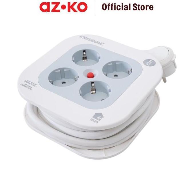 Azko Krisbow 5 Meter Kabel Roll Mini 4 Soket - Putih Gulungan Listrik Rol Kabel Power Reel Kabel Pan