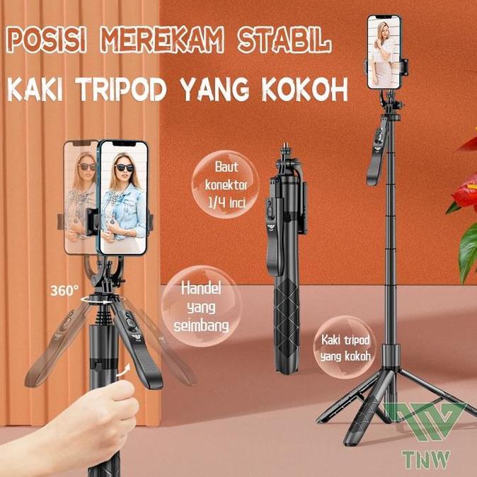 TNW Tongsis Tripod Bluetooth Selfie Stick Tripod HP Kamera 1/4 Adaptor