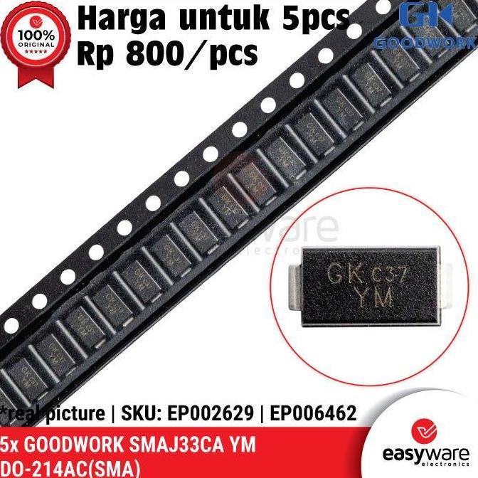 [5 Pcs] Dioda Smaj33Ca Ym Do-214 Tvs Diode Smaj33 Ca Sma Smd 7.5A 400W