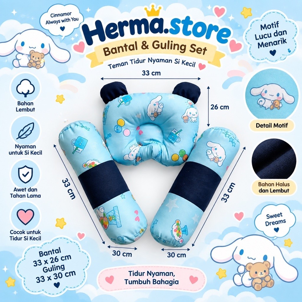 Bantal Guling Bayi Set 1 Bantal 2 Guling Motif Karakter