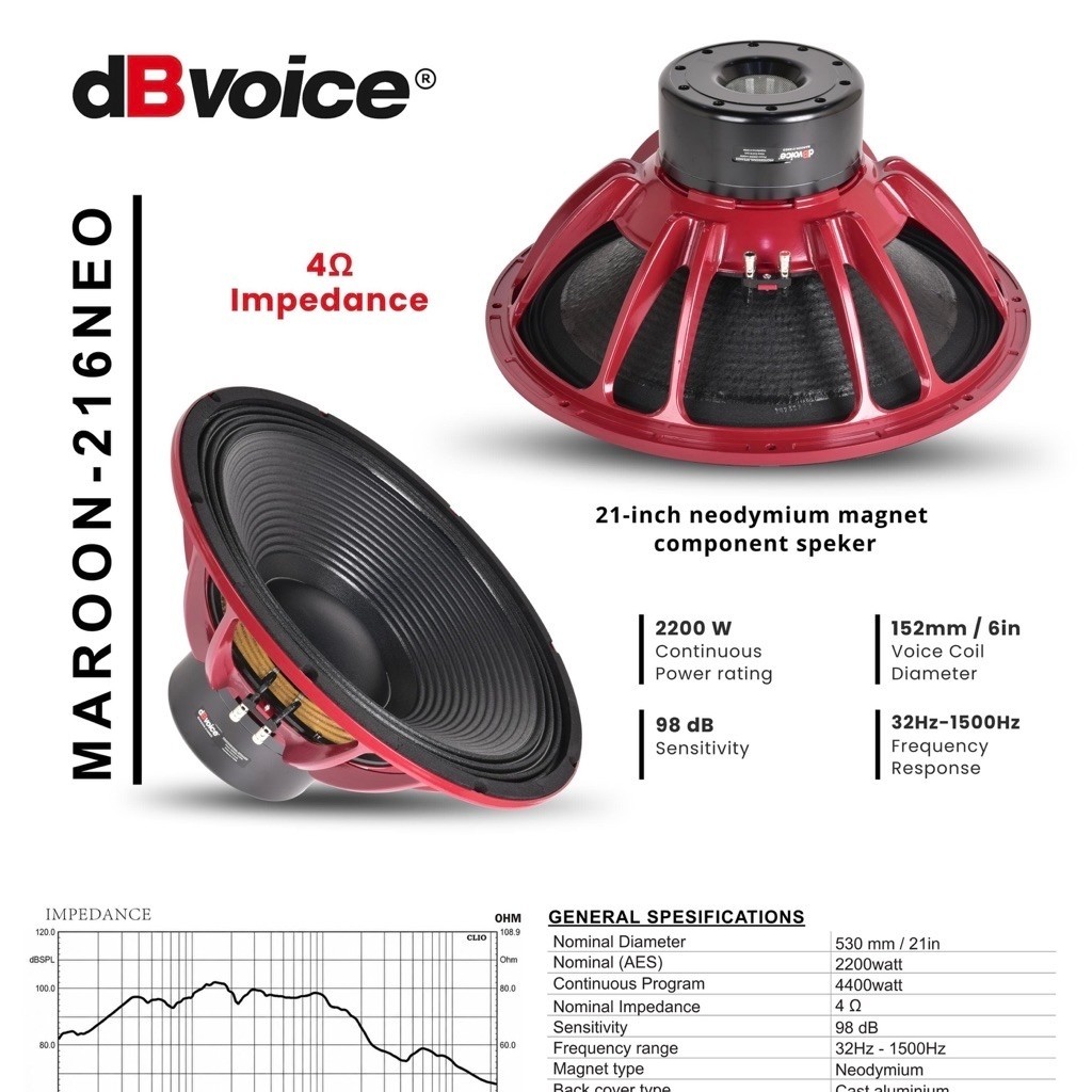 Transducer dbvoice Maroon 216 Neo Original 21 inch Speaker Component 21 inch Coil 6 inch