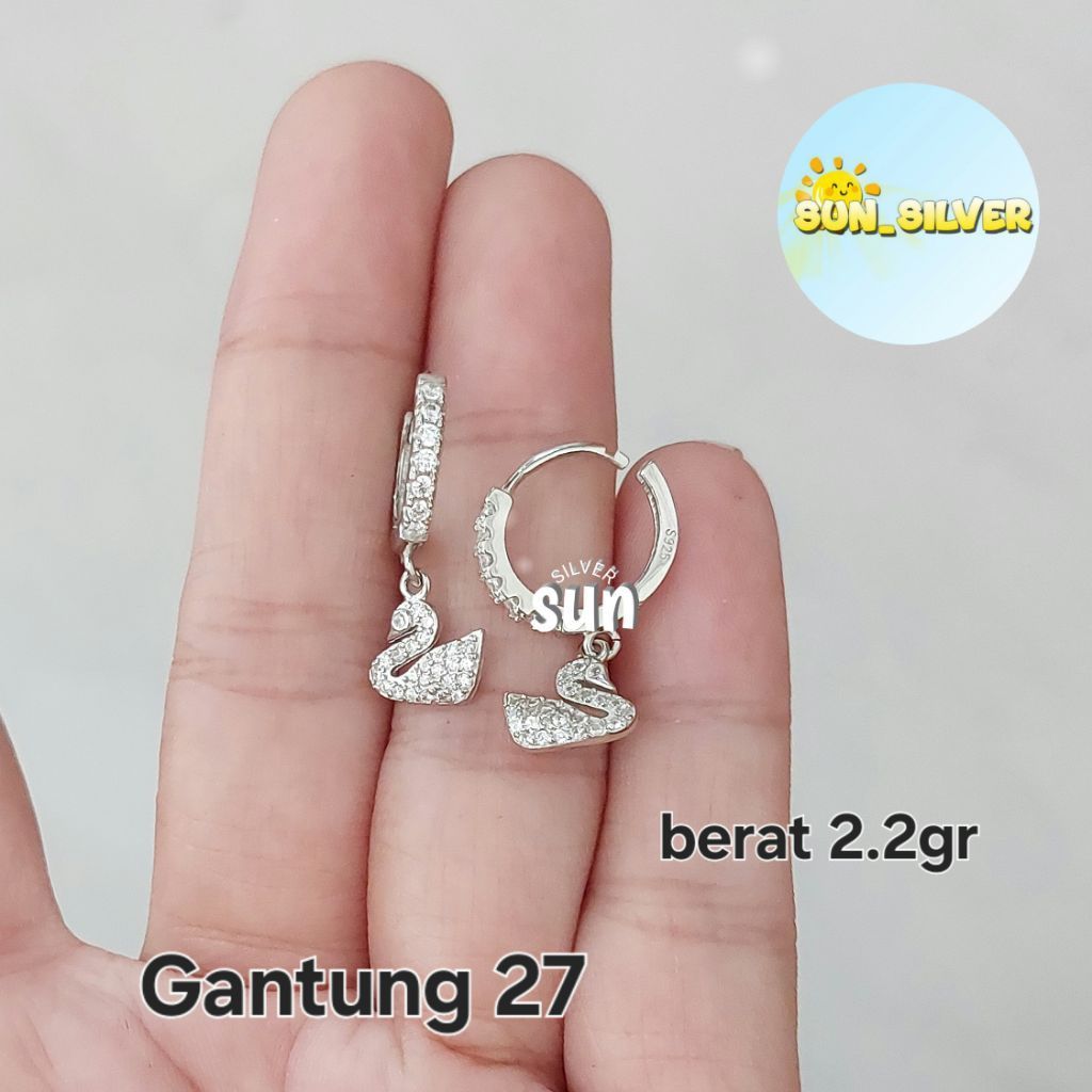 ANTING JEPIT GANTUNG ANGSA PERAK 925 LAPIS MAS PUTIH GANTUNG 27
