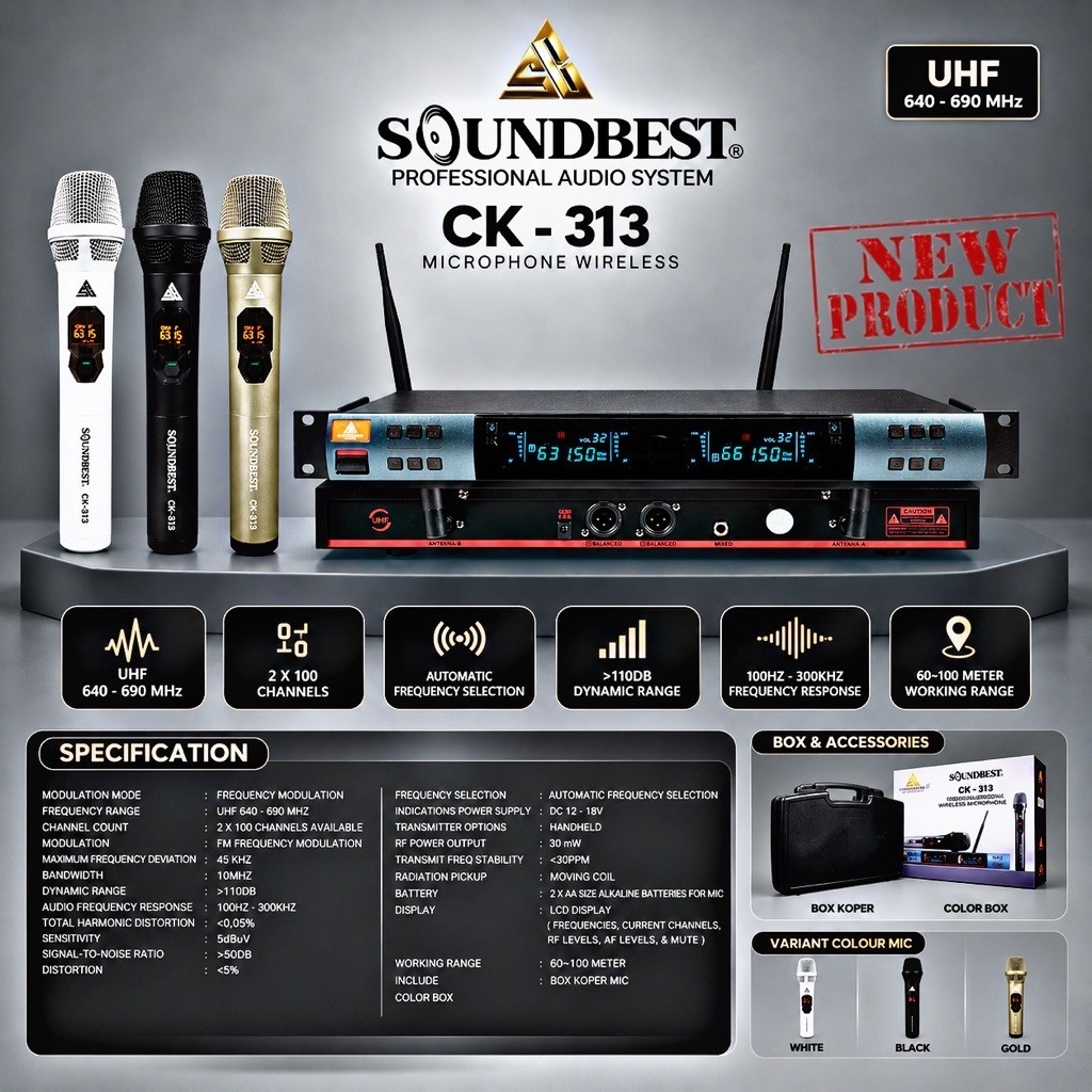 Mic Wireless SOUNDBEST CK 313 Free Koper Original Product Microphone Handheld Karaoke CK313