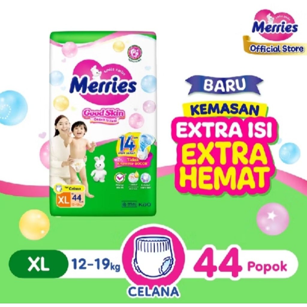 Pempers Merries XL Jumbo isi 44 pcs dan L 48