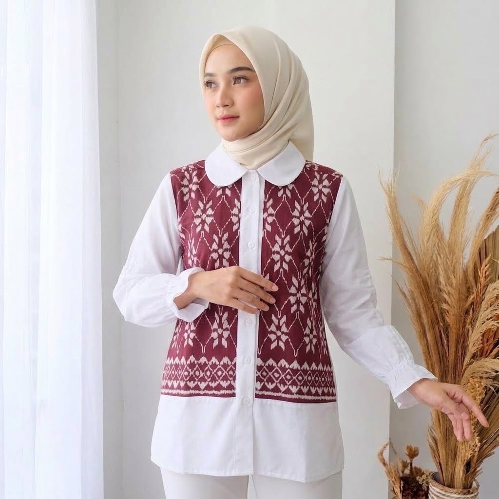 Shanaya Batik Blouse Anya Tenun Kombinasi Toyobo Baju Etnic Anggun Elegan