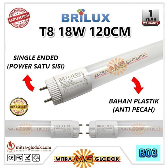 [CUCI GUDANG] LAMPU LED NEON TL T8 TUBE 18W 120CM BRILUX PUTIH GARANSI 1 TAHUN - B07