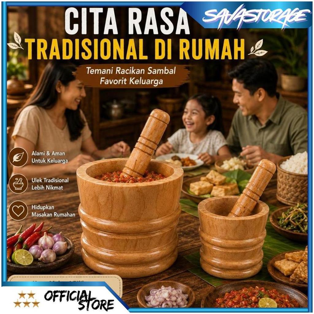 LUMPANG KAYU MAHONI 1 SET 3 UKURAN MODEL UKIR + ALU | ALAT GEPREK AYAM KREMES GB Promo