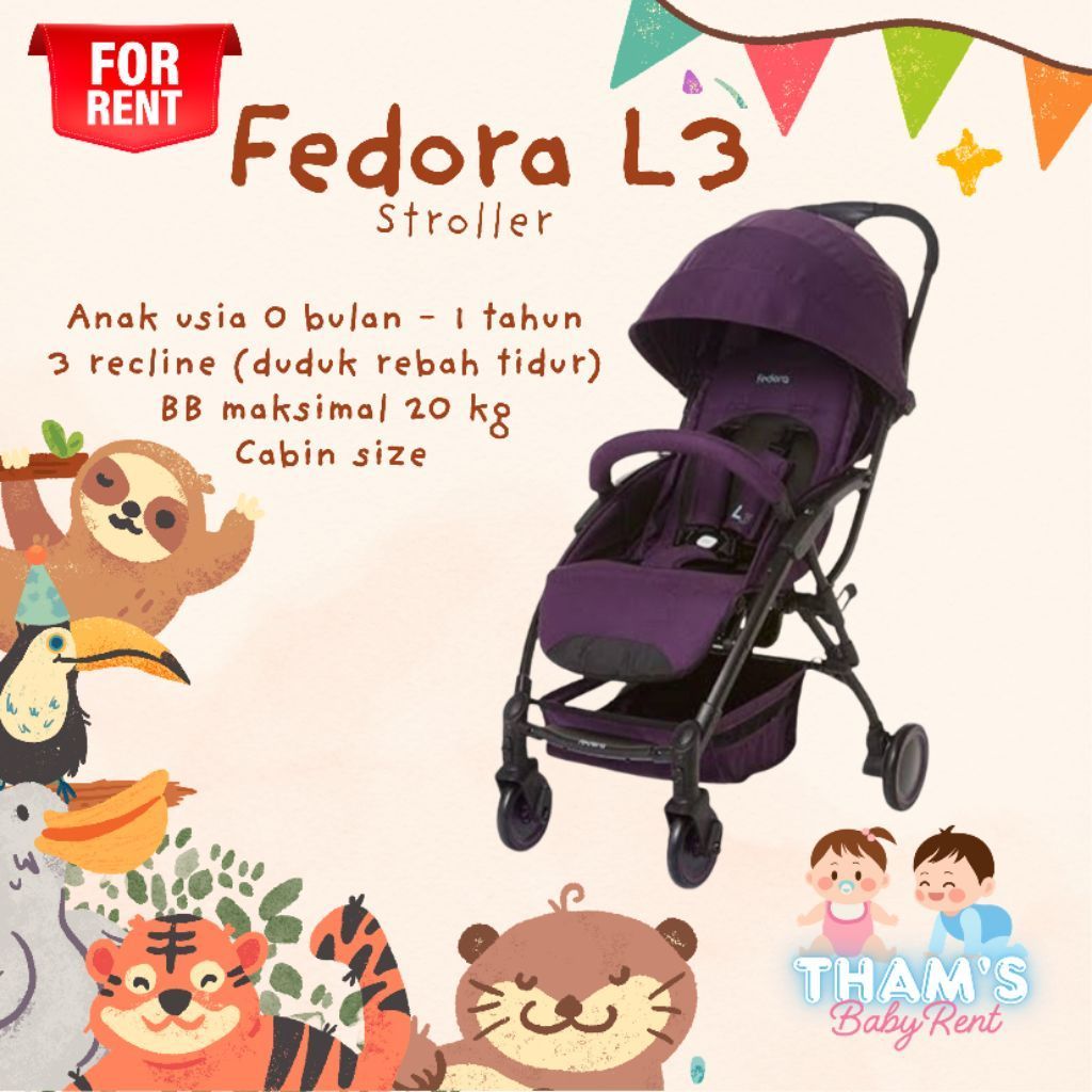 Sewa Stroller Fedora L3 untuk Bayi Anak Usia 0 Bulan - 1 Tahun BB Maksimal 20 kg 3 Recline Cabin Siz